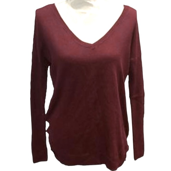 American Eagle Burgundy Light Knit Cotton Blend Oversized V-Neck Sweater Sz. M - Picture 16 of 16